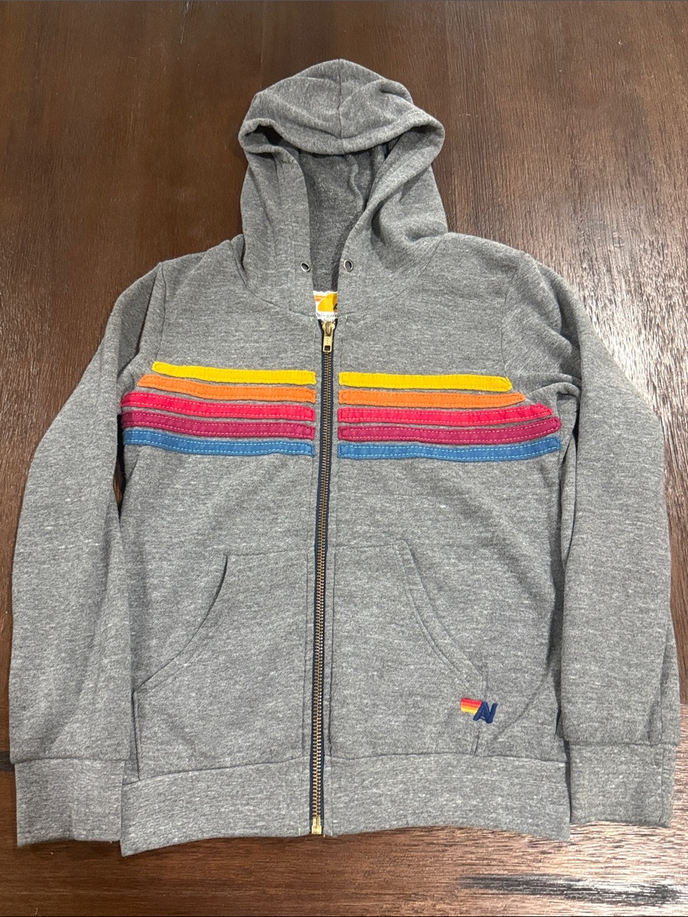 Aviator Nation 5 Stripe Gray Zip Hoodie Size 10